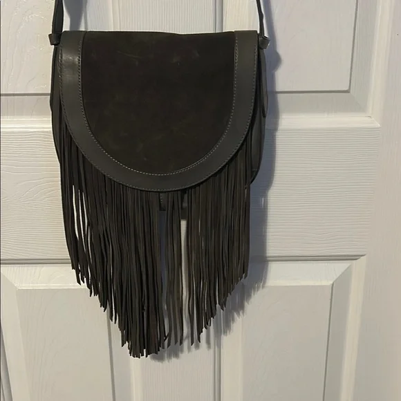 Frye leather Fringe Crossbody Bag. Gray, preowned, good condition. - Picture 1 of 16